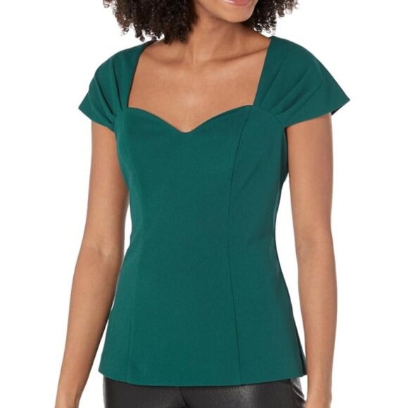 Trina Turk 'Uptown' Cap-Sleeve Sweetheart Neckline Top, Greenwich Green - Picture 1 of 2